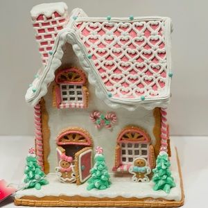Pink Holiday Christmas Light Up Gingerbread House Decor